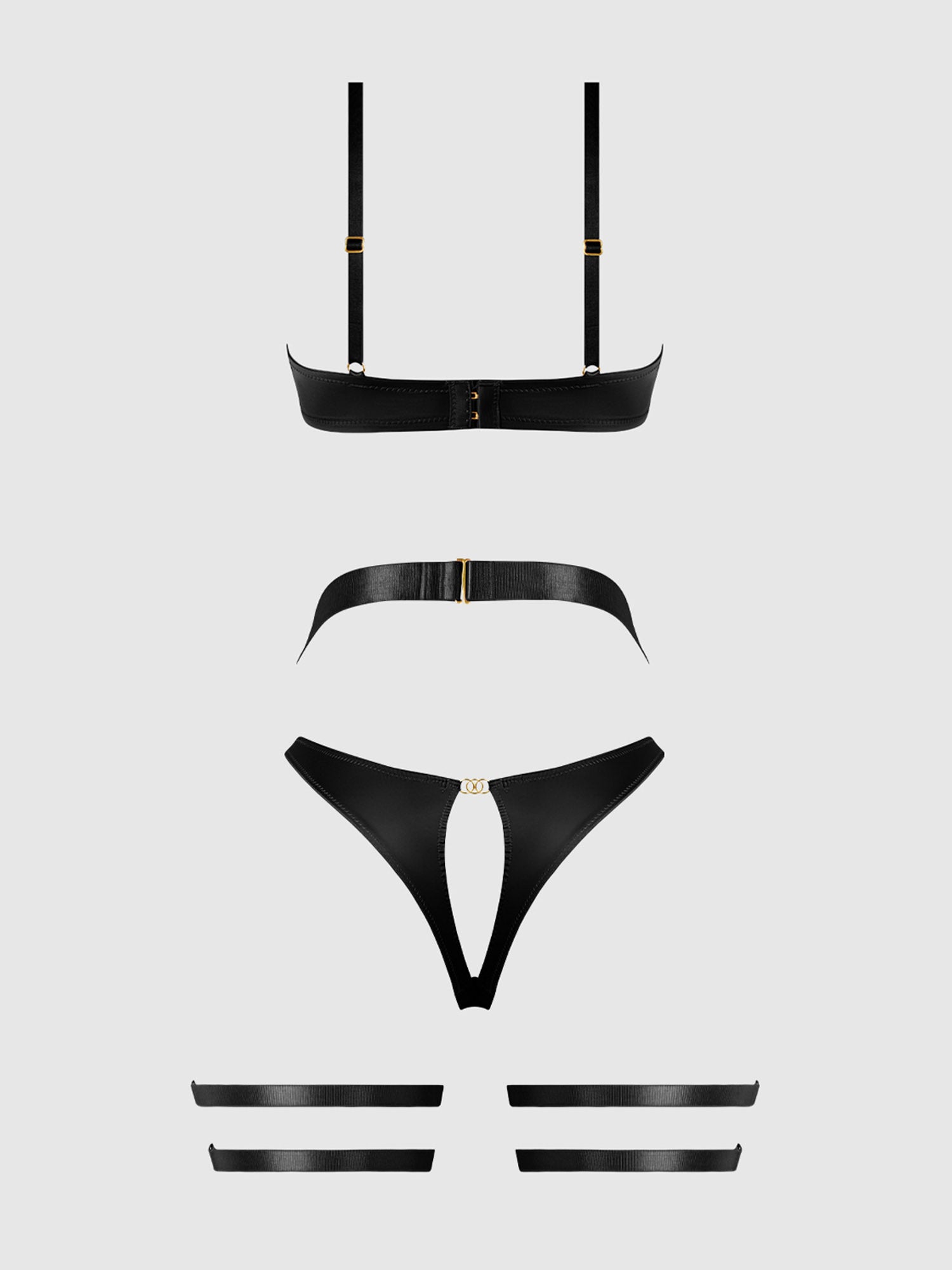 Satin &  Lace Lingerie Set |  3 PIECE BRA, GARTER & PANTY SET