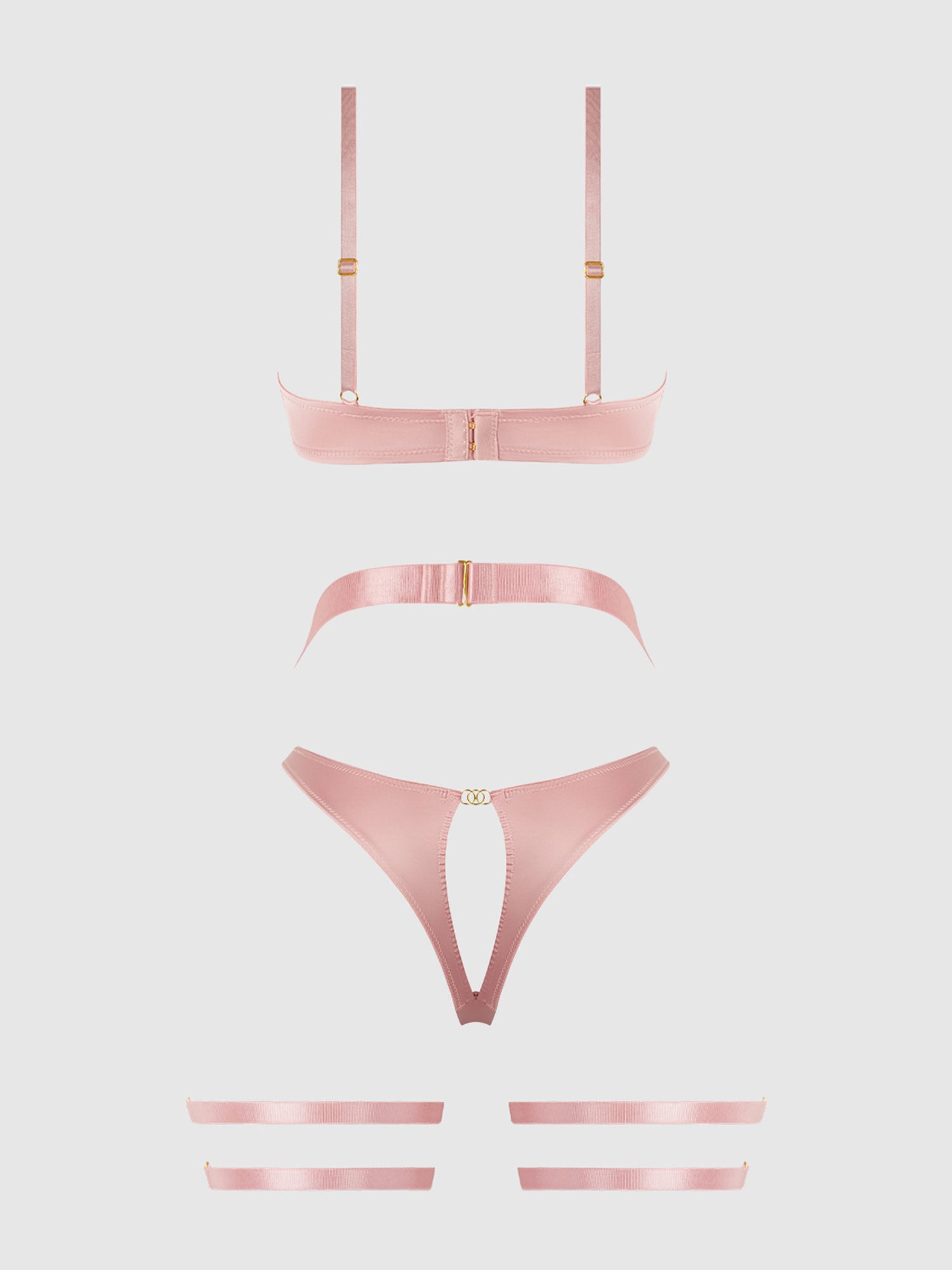 Satin &  Lace Lingerie Set |  3 PIECE BRA, GARTER & PANTY SET