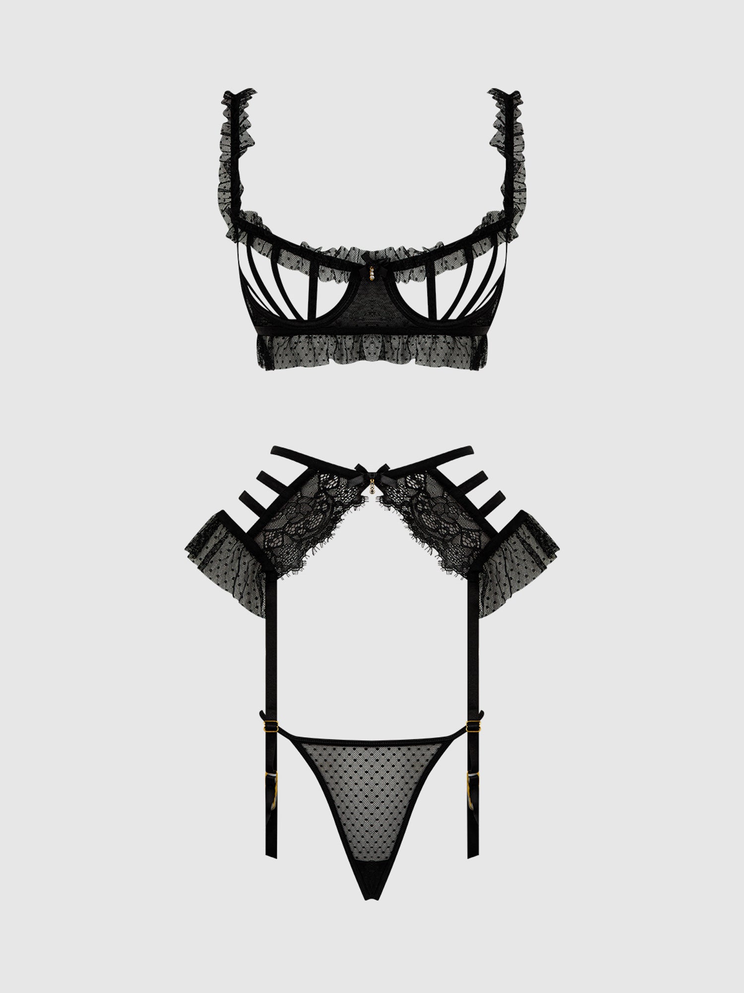 PORTIA 3 PIECE BRA, GARTER & THONG SET