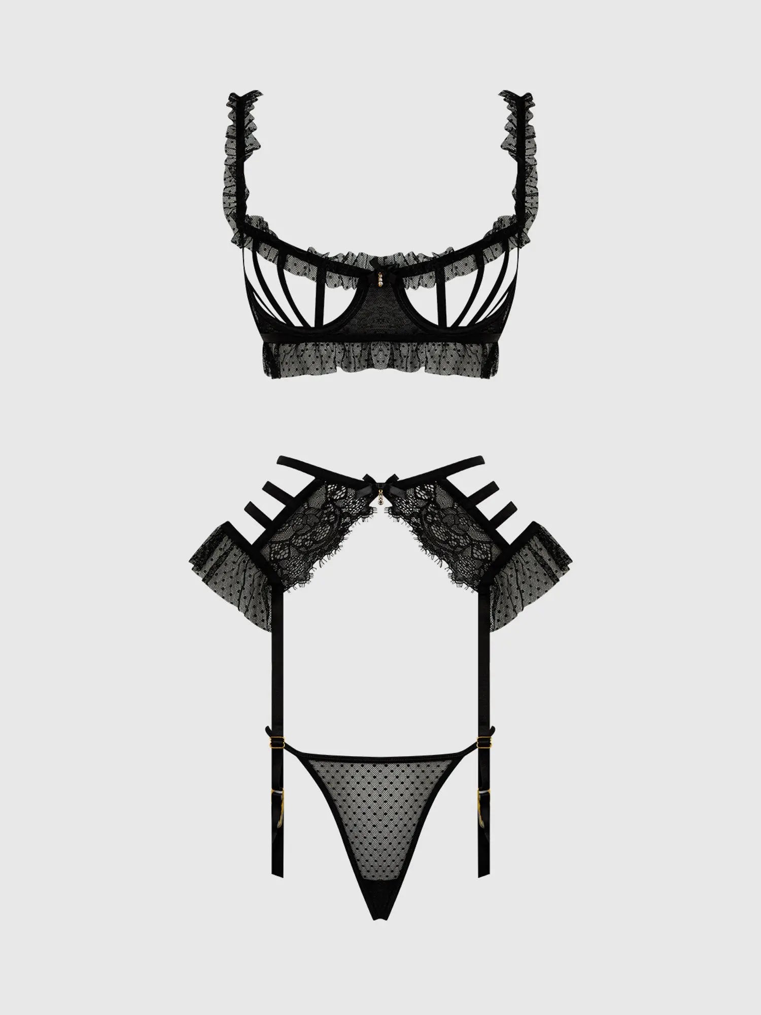 PORTIA 3 PIECE BRA, GARTER & THONG SET