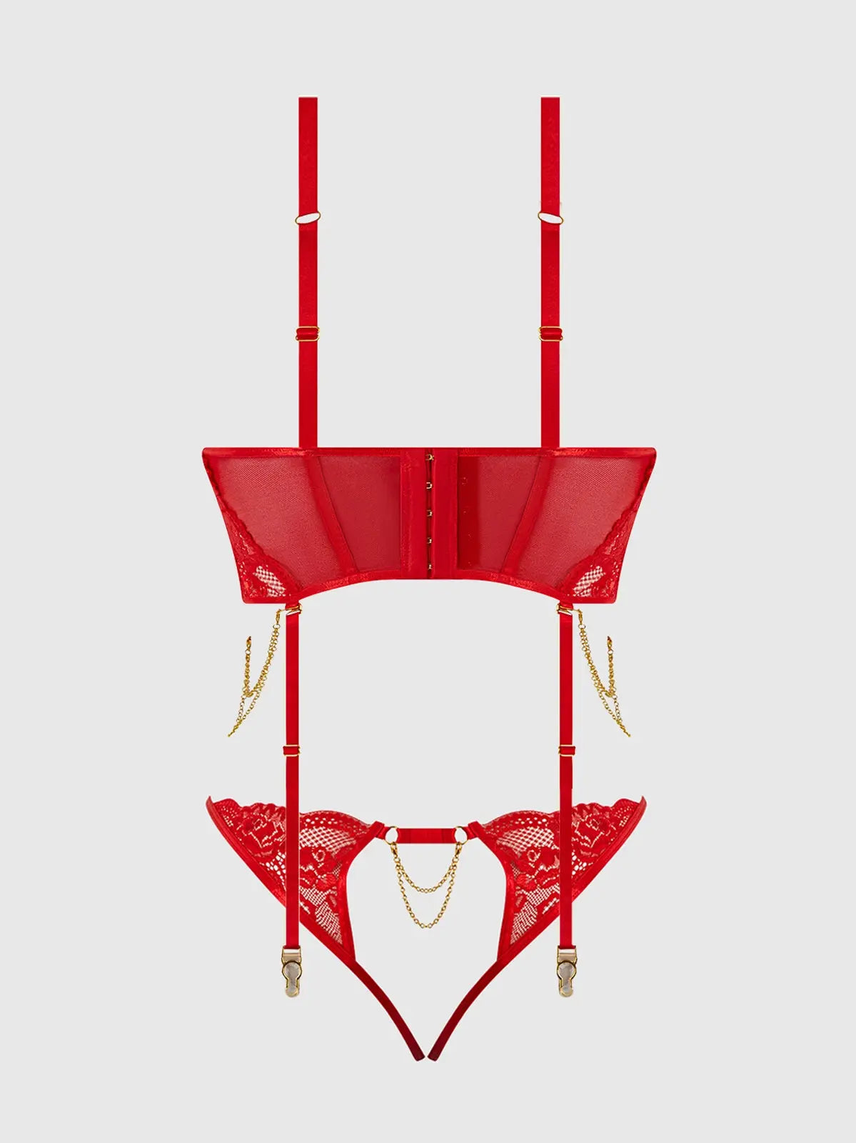 Seductive Red Lace Bodysuit with Chains & Open Back