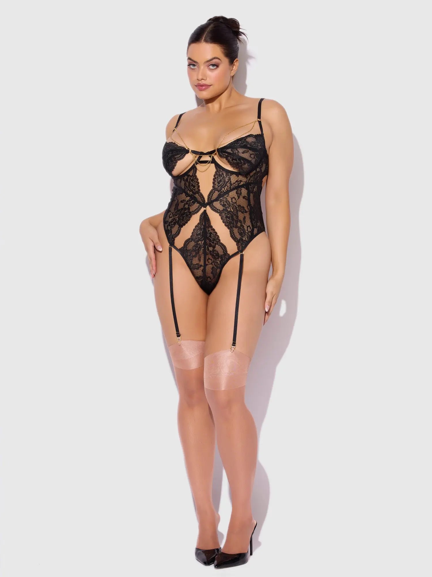 LACE & CHAIN GARTERED TEDDY
