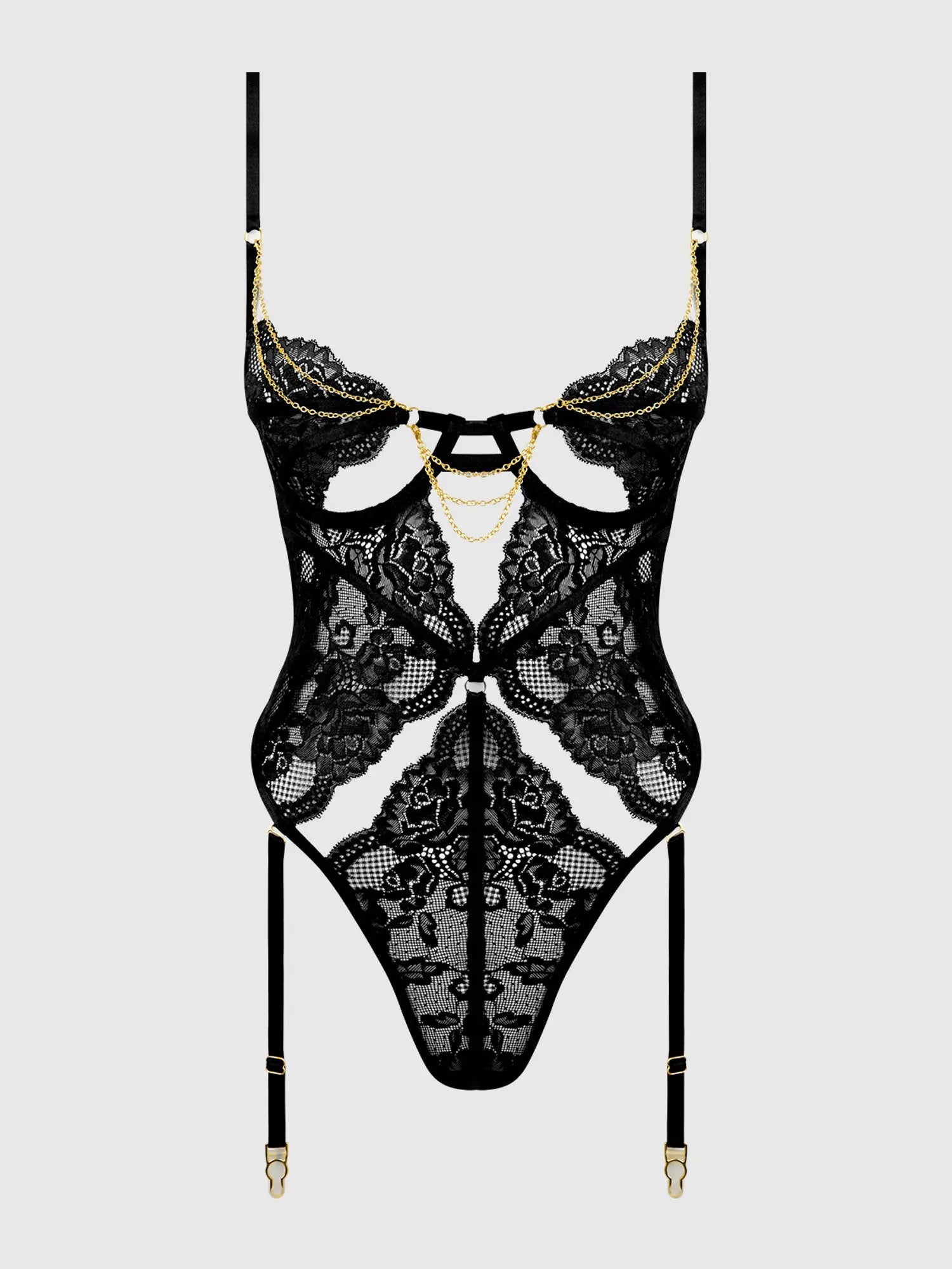 LACE & CHAIN GARTERED TEDDY