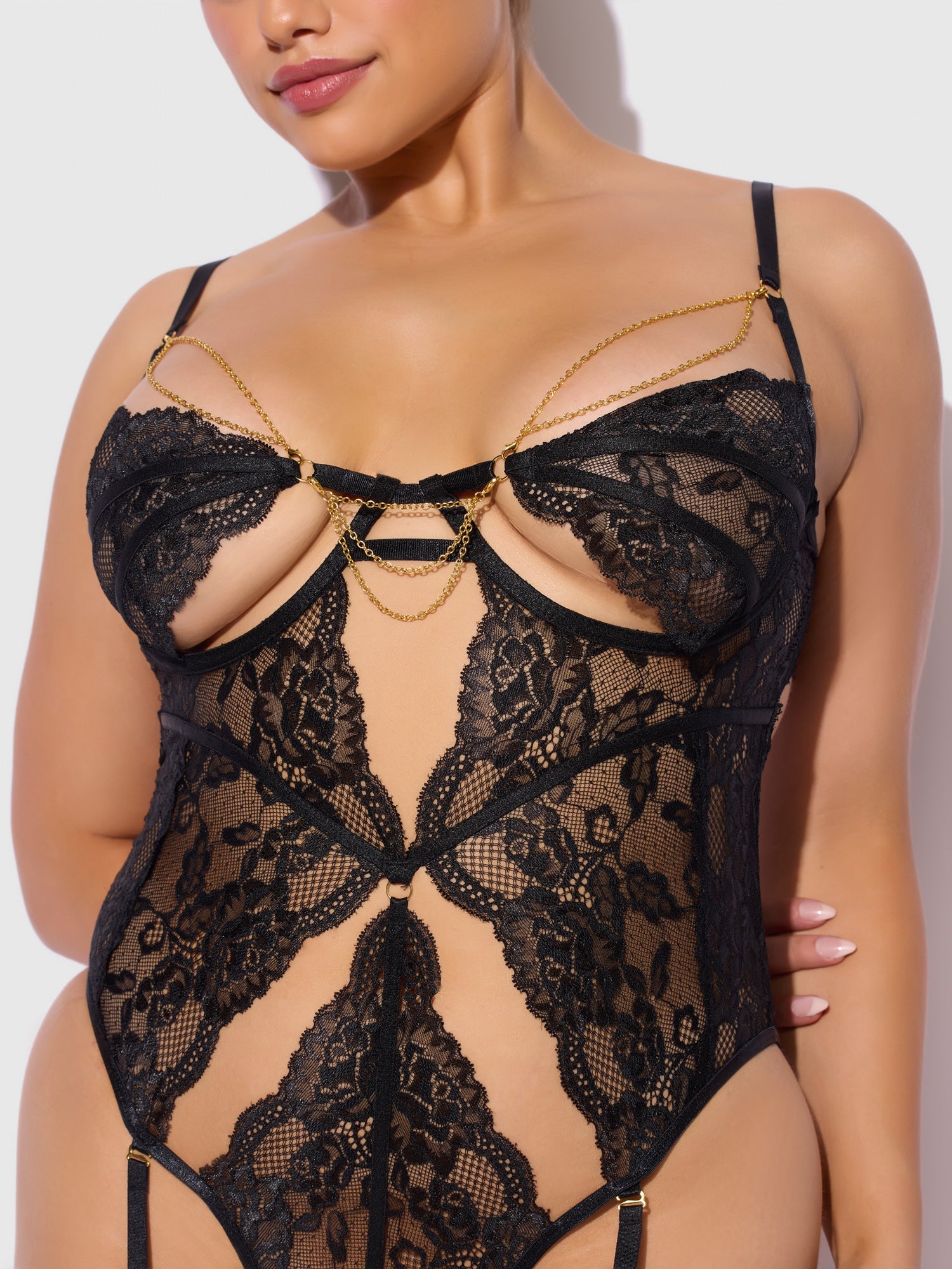 LACE & CHAIN GARTERED TEDDY