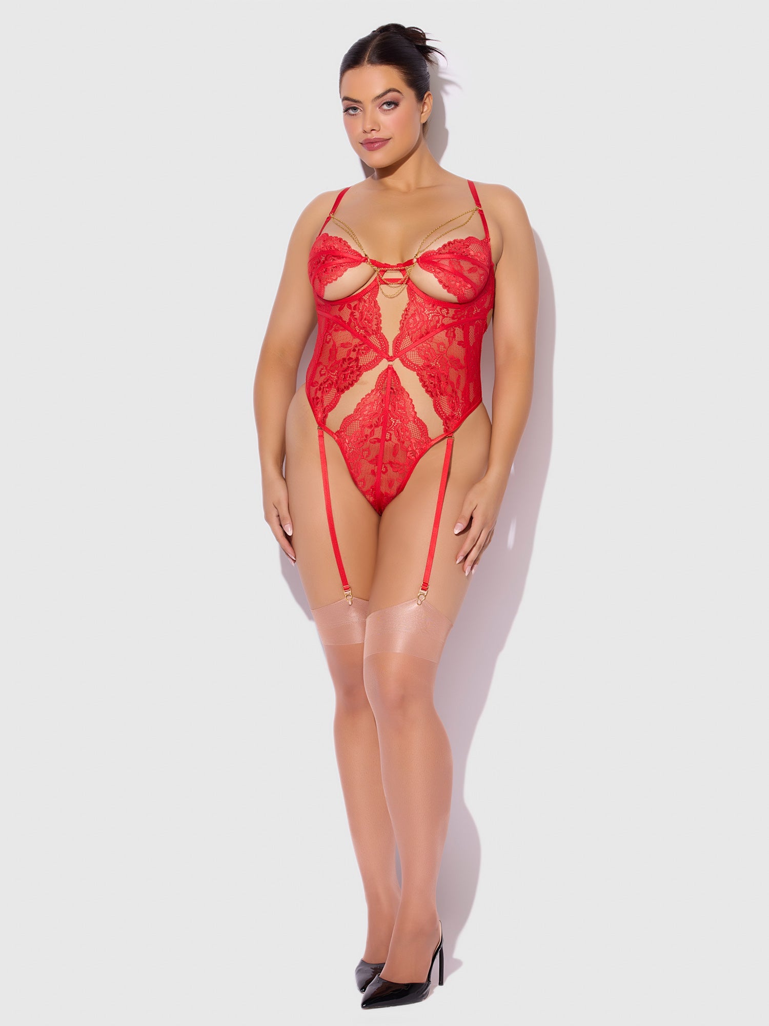LACE & CHAIN GARTERED TEDDY