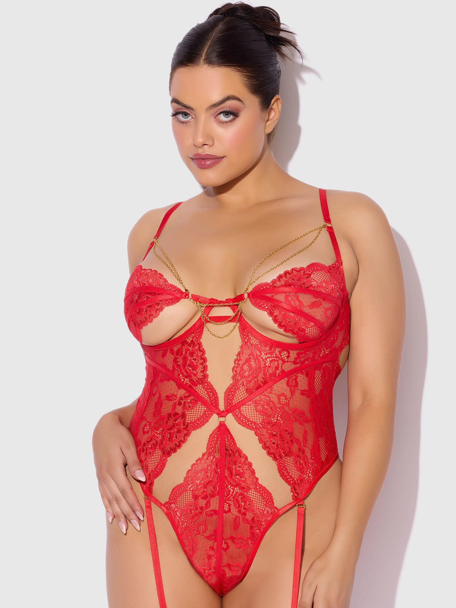 LACE & CHAIN GARTERED TEDDY