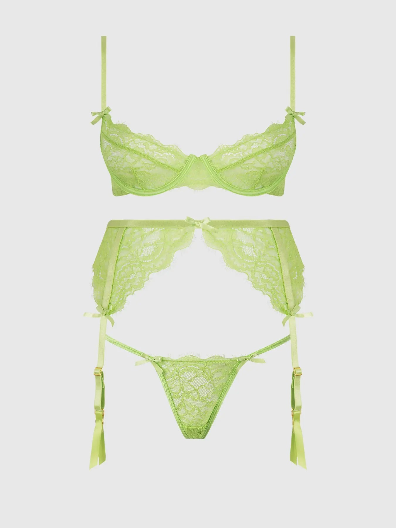 SHAVON LACE BRA, GARTER & THONG SET