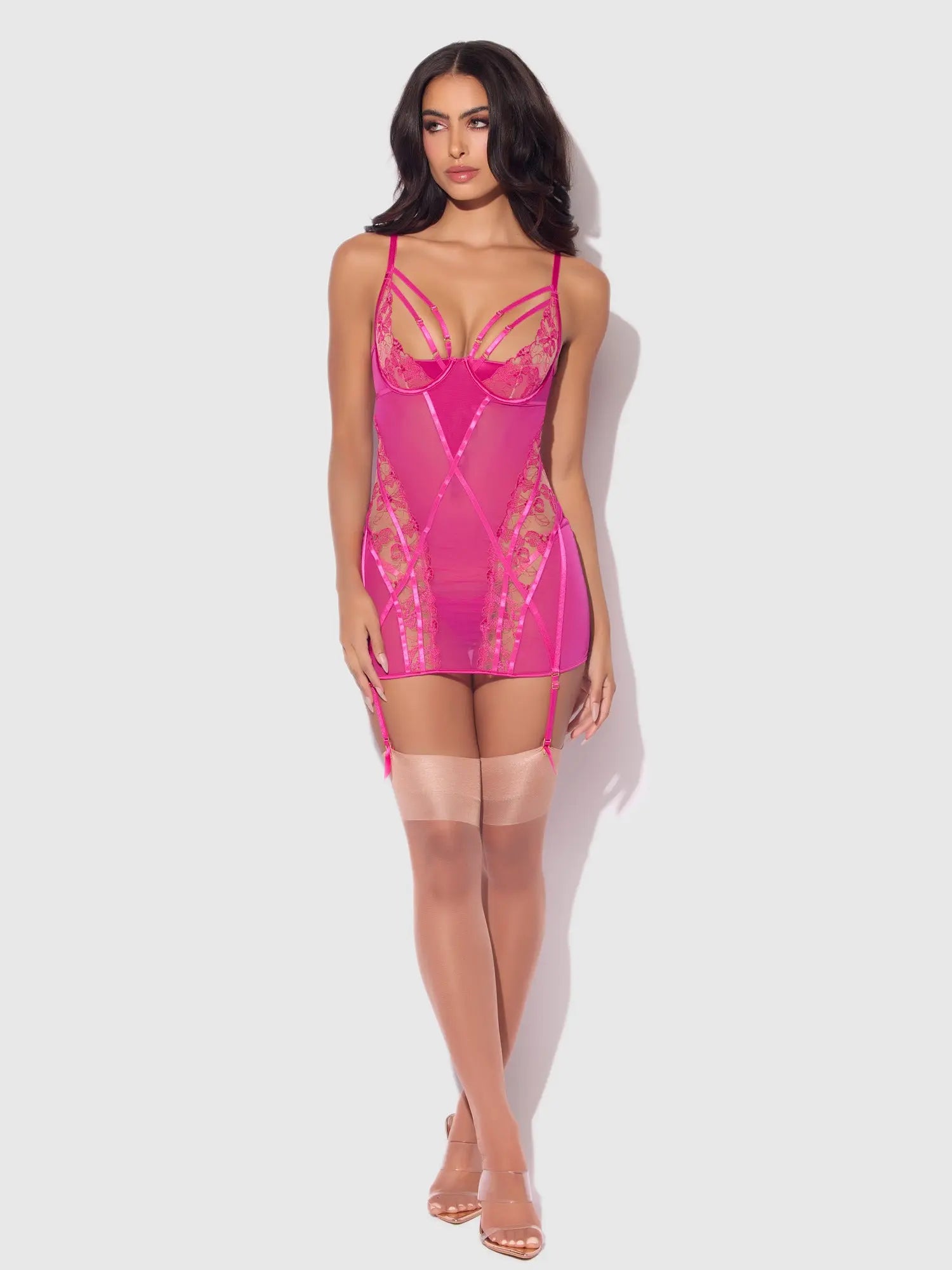HOT PINK BLACKLIGHT CHEMISE SET