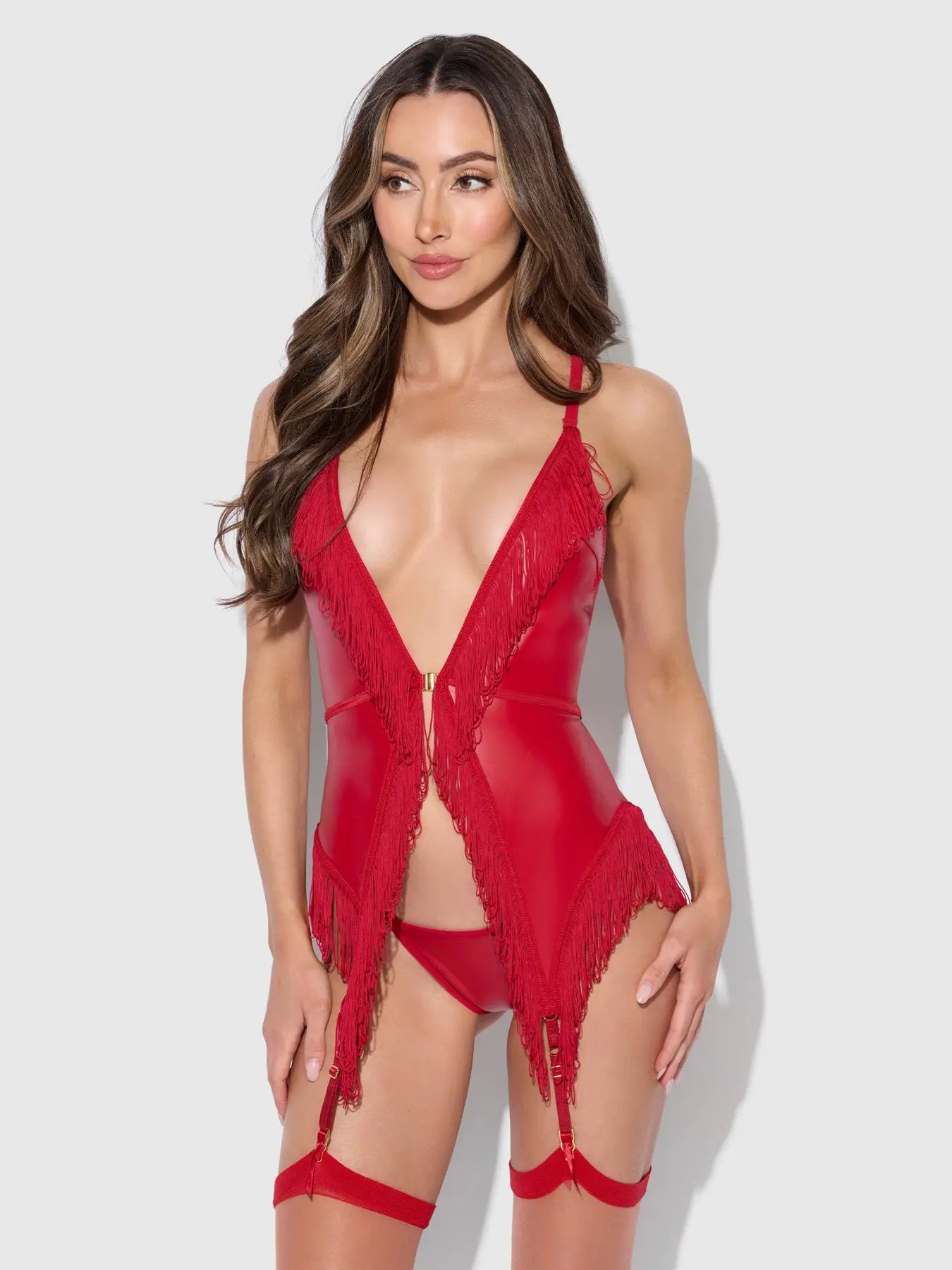 PHOENIX CHEMISE SET : red lingerie leather