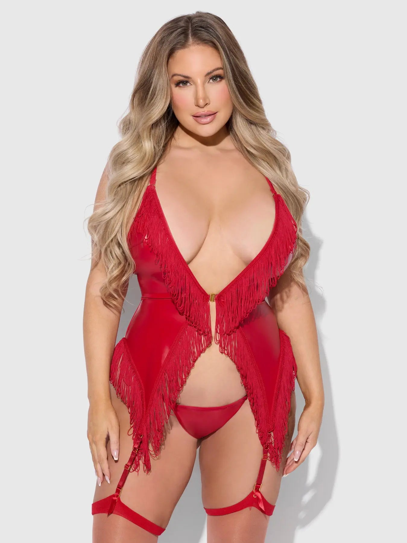 PHOENIX CHEMISE SET : red lingerie leather
