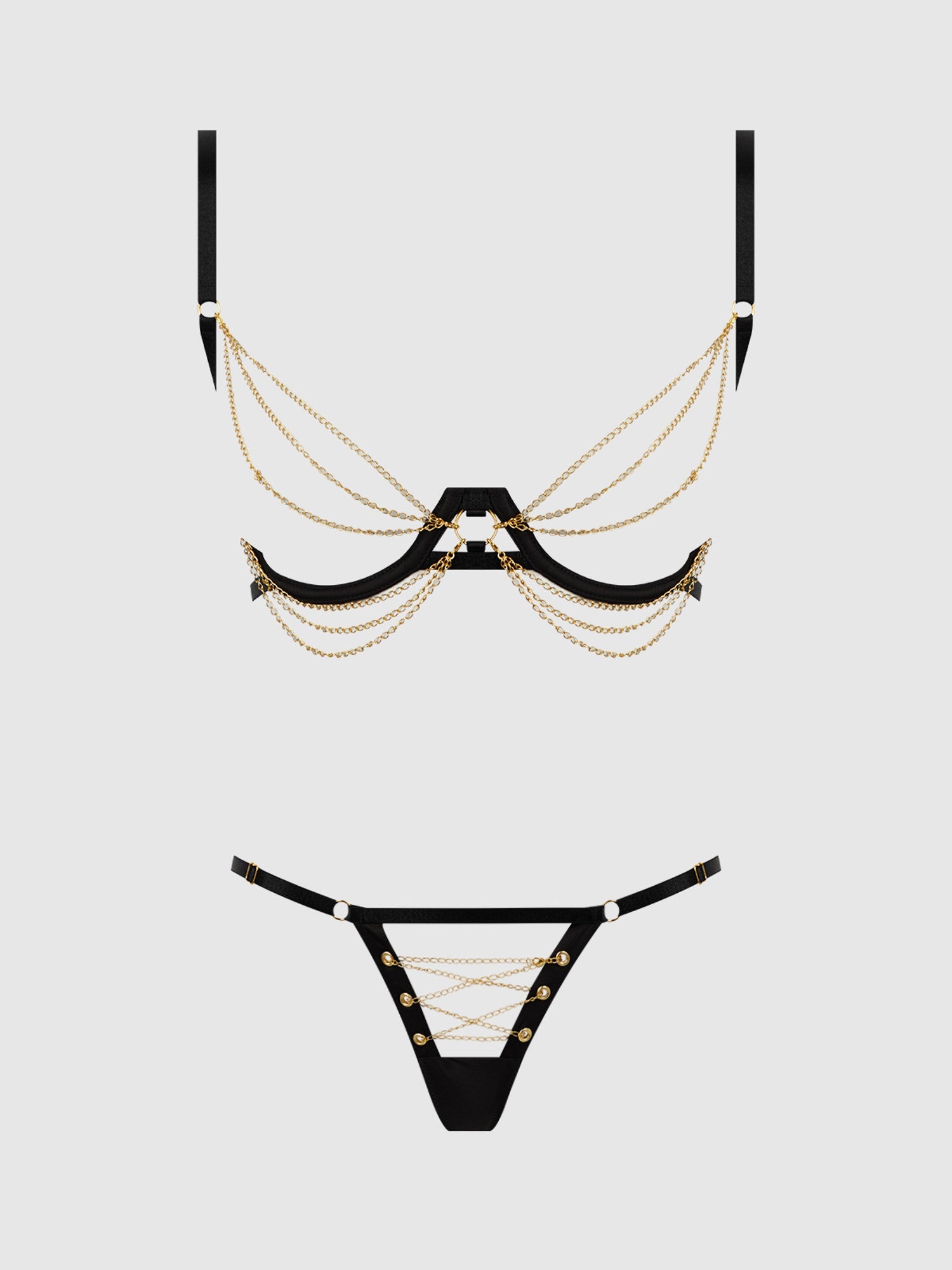 Satin & Chain Open Cup Bra & G-String Set