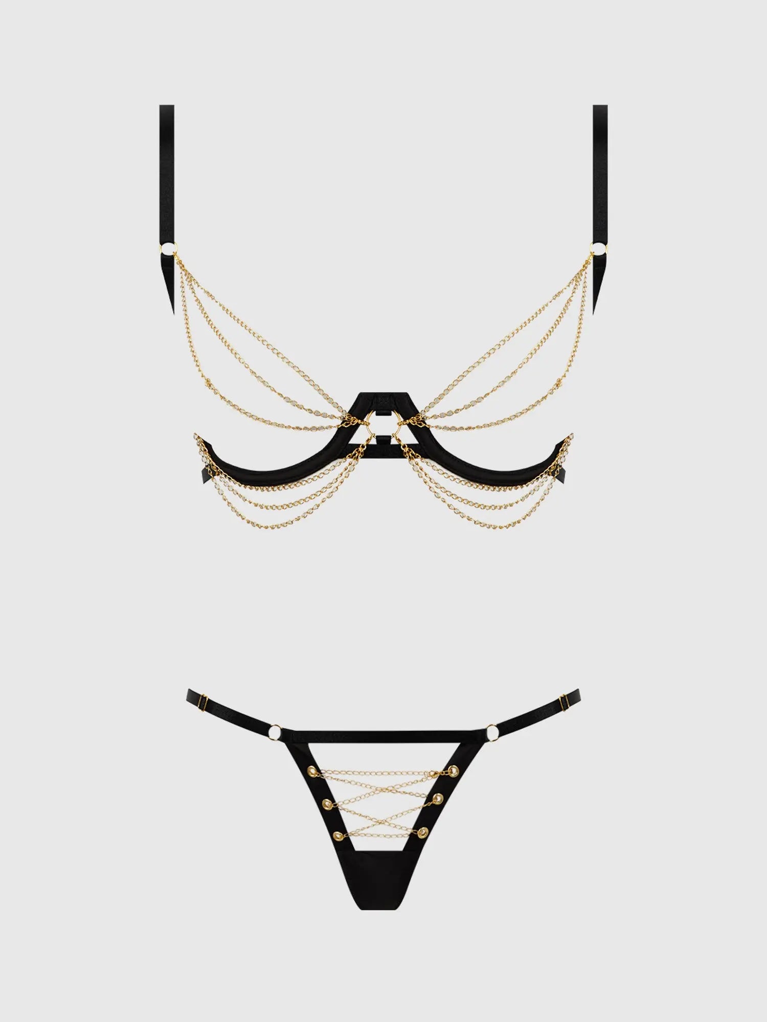 Satin & Chain Open Cup Bra & G-String Set