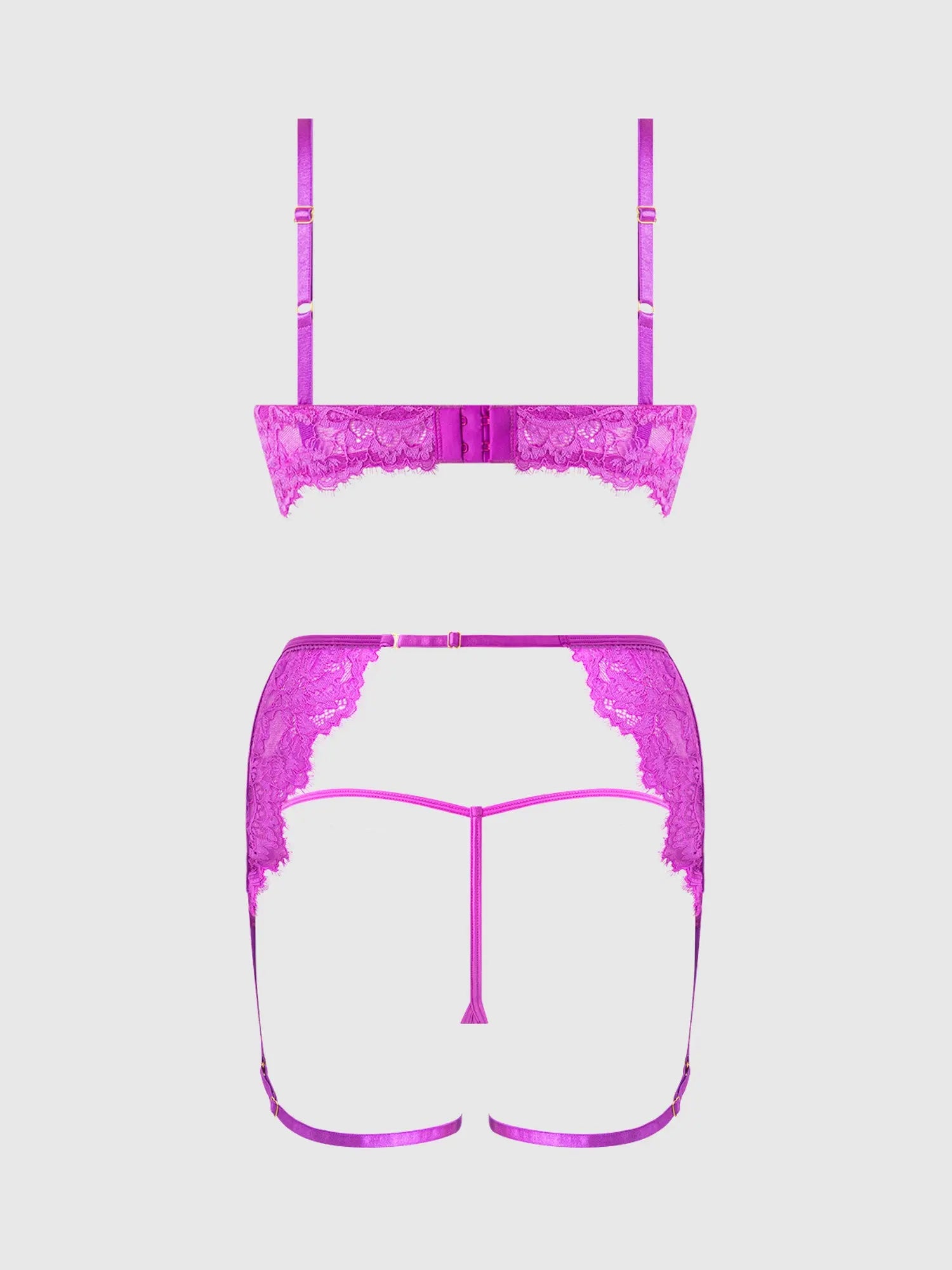 Lace & Chain Push-Up Bra, Garter & G-String Set