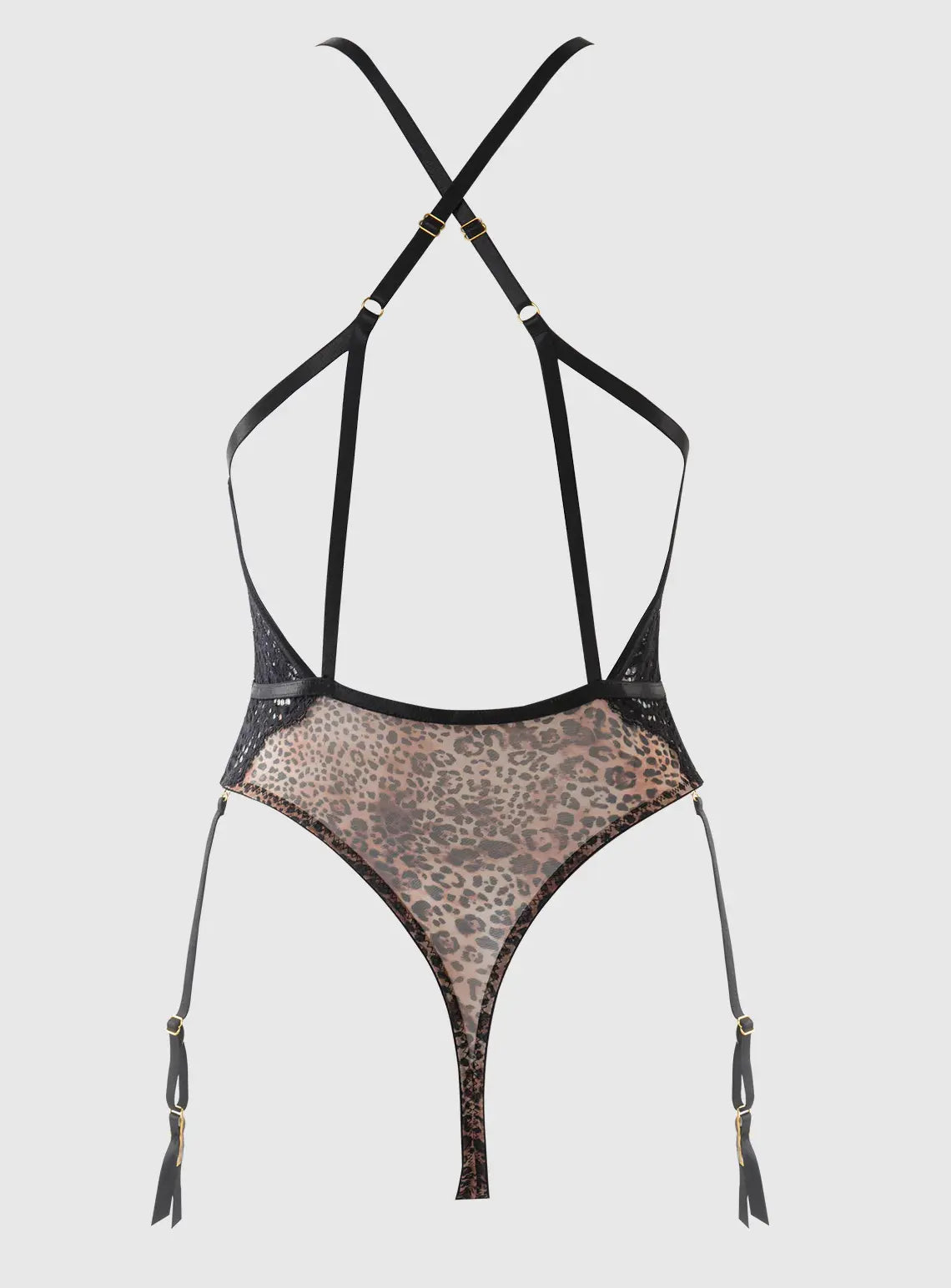 FELICIA LEOPARD MESH & LACE GARTERED TEDDY