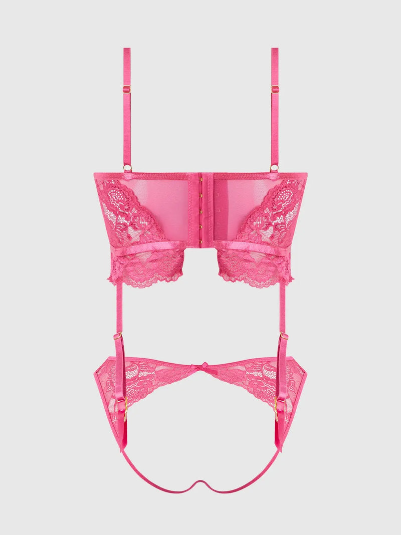 HARLOW LACE & MESH BUSTIER & BACKLESS HIPSTER SET Lingerie HOD