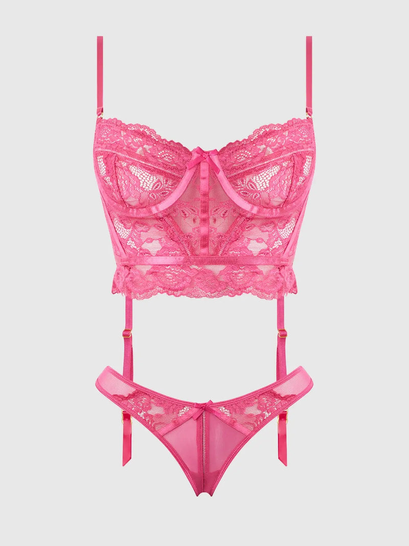 HARLOW LACE & MESH BUSTIER & BACKLESS HIPSTER SET Lingerie HOD