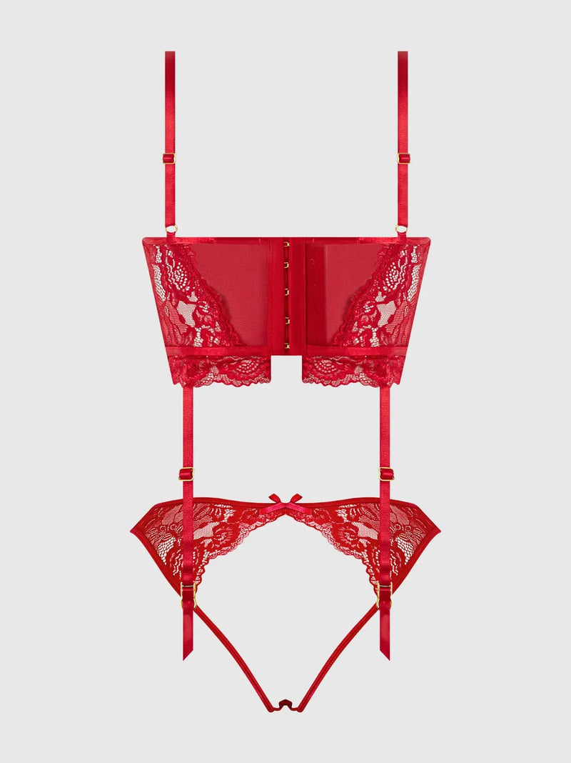 HARLOW LACE & MESH BUSTIER & BACKLESS HIPSTER SET Lingerie HOD