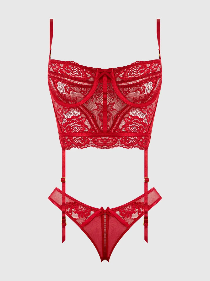 HARLOW LACE & MESH BUSTIER & BACKLESS HIPSTER SET Lingerie HOD