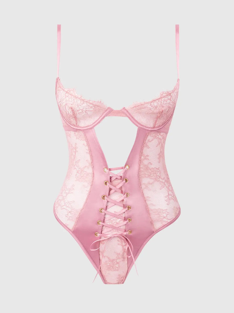 BLAIR SATIN & LACE CORSETED UNDERWIRE TEDDY Lingerie HOD