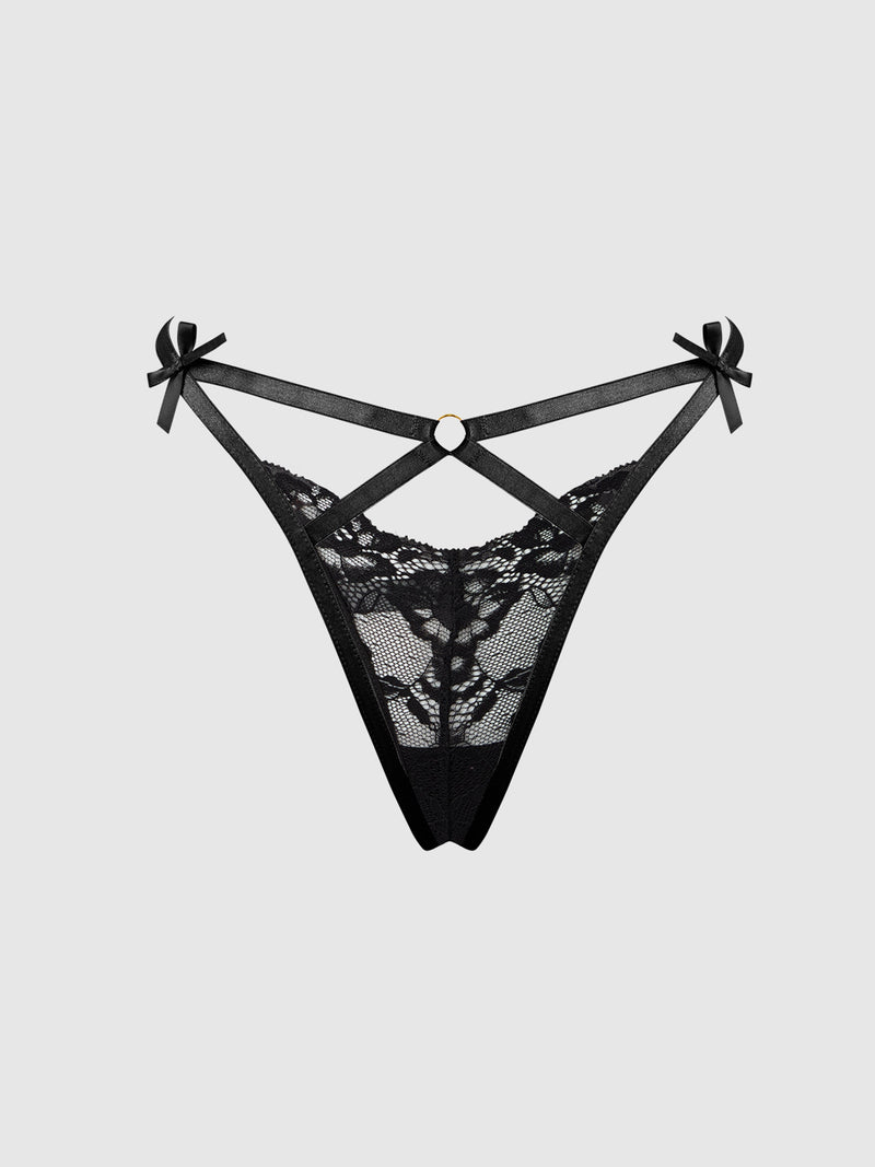 Black Lace Strappy G-String