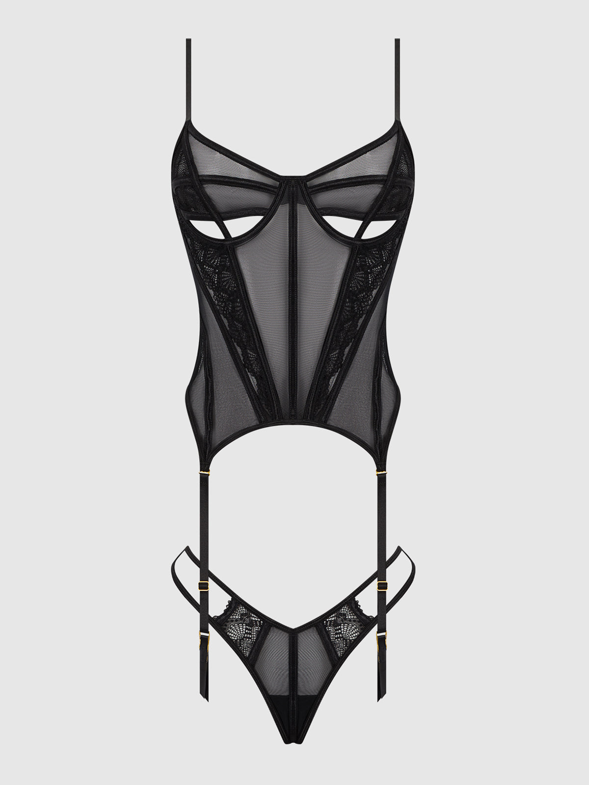 Lace & Mesh Underwire Bustier & G-String Set