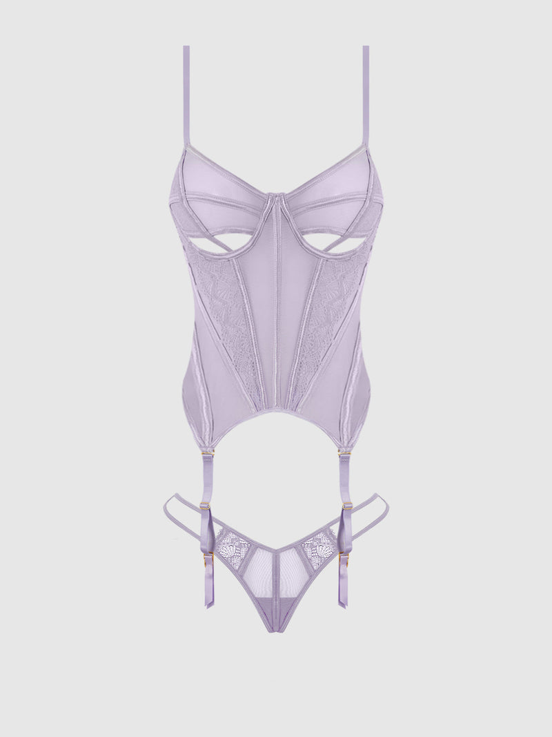 Lace & Mesh Underwire Bustier & G-String Set