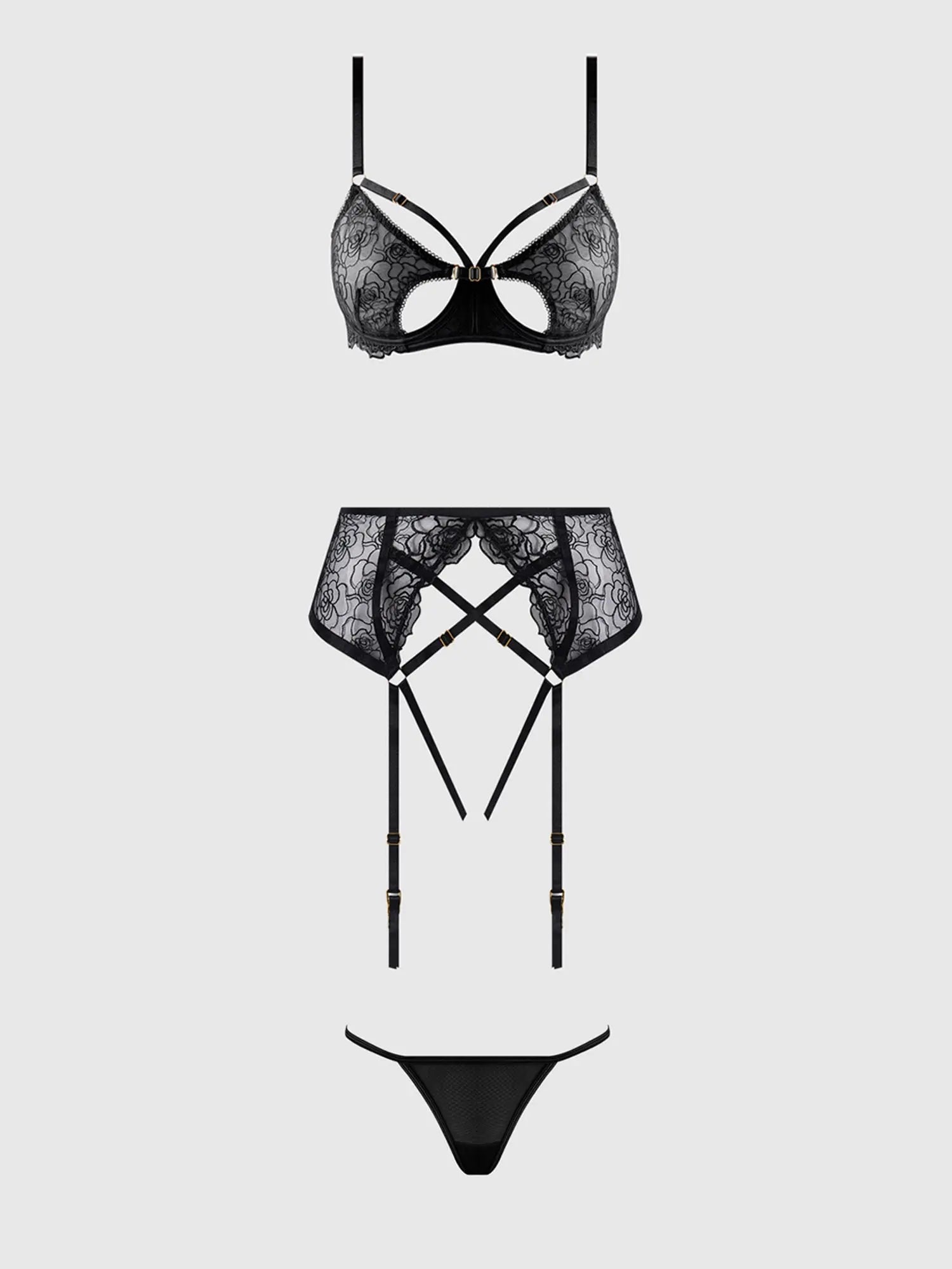 ROSALIE 3 PIECE OPEN CUP BRA SET
