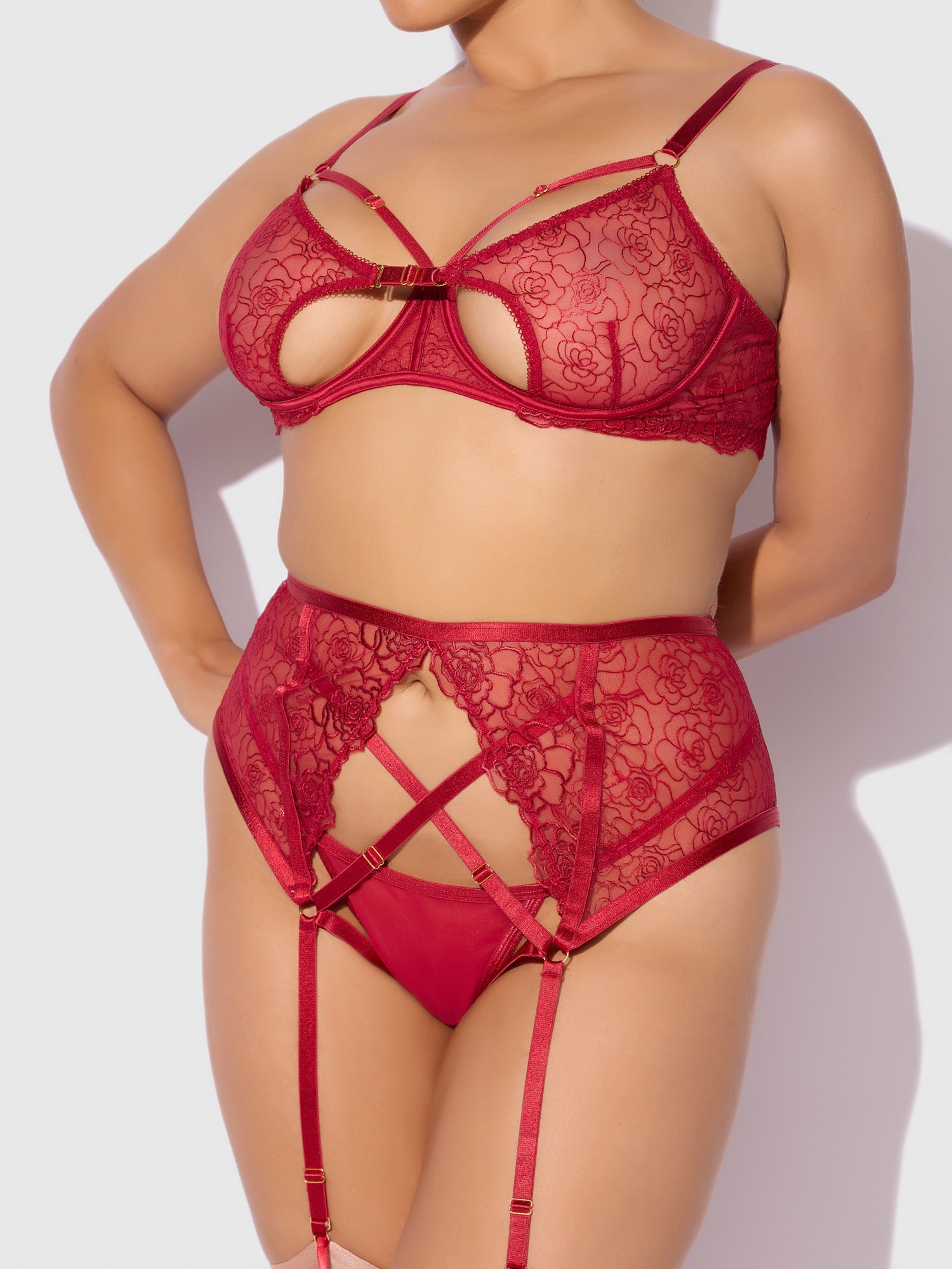 ROSALIE 3 PIECE OPEN CUP BRA SET Lingerie