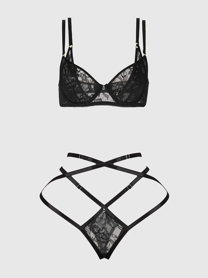 FLORA LACE BRA & STRAPPY THONG SET Lingerie HOD