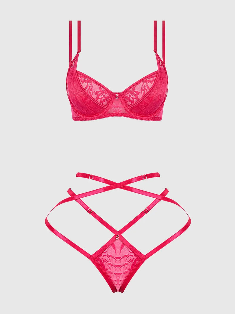 FLORA LACE BRA & STRAPPY THONG SET Lingerie HOD