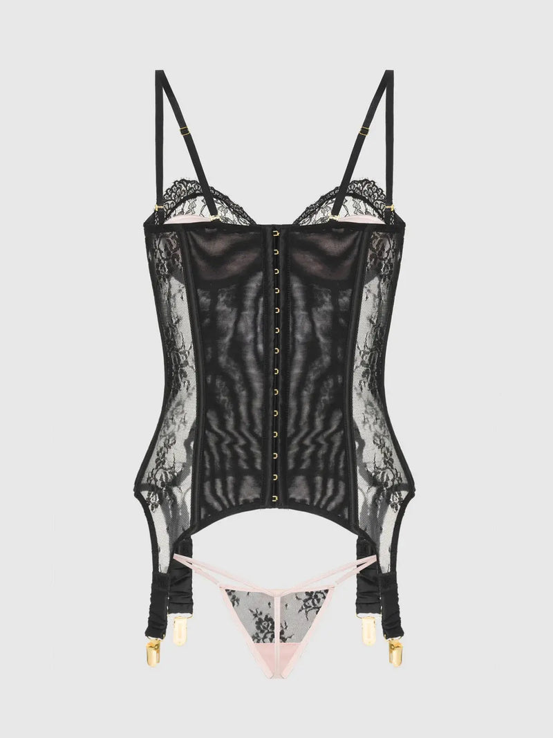 JOCELYN SATIN & LACE UNDERWIRE LACE CUP CORSET & G-STRING SET Teddy HOD