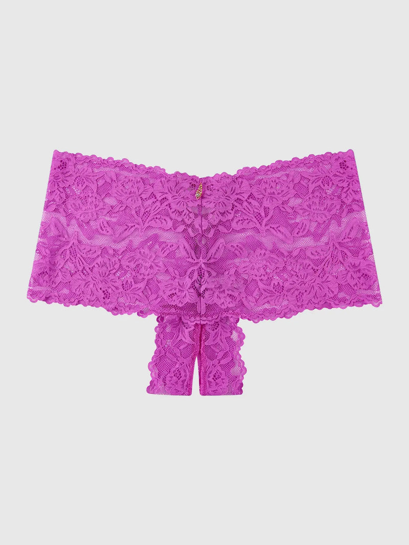 LACE CROTCHLESS CHEEKY IN FUSCHIA PINK, BLACK, RED AND BURGUNDY Lingerie HOD