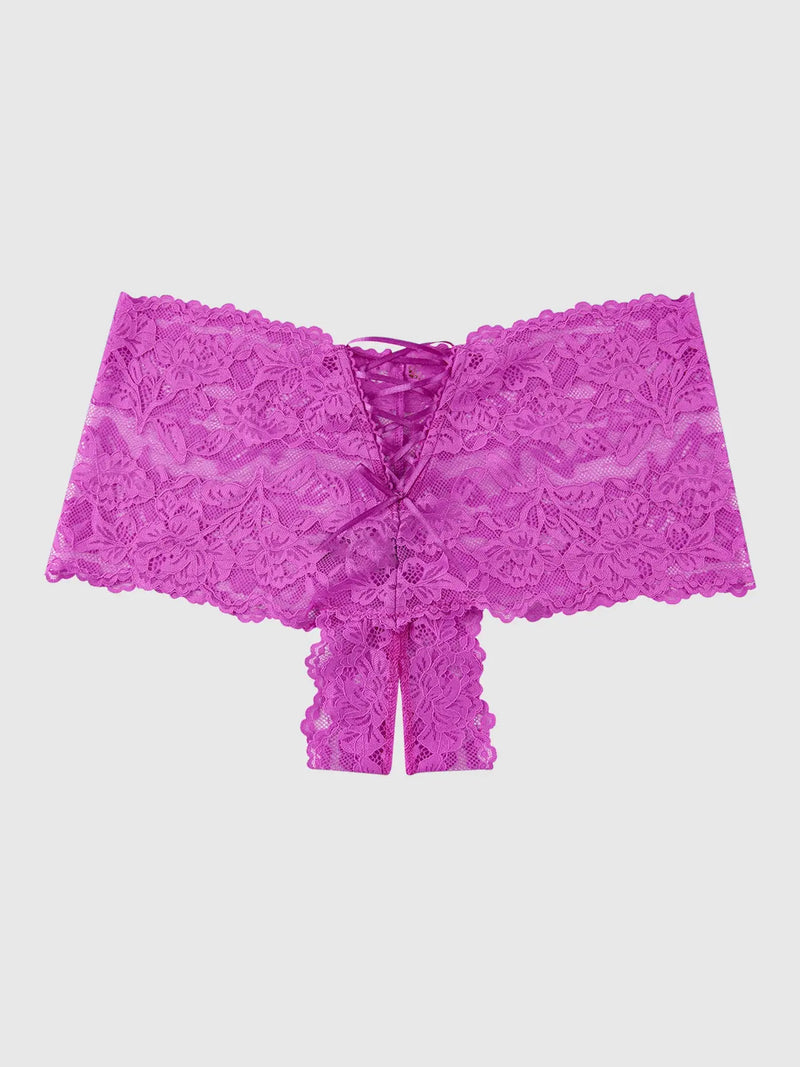 LACE CROTCHLESS CHEEKY IN FUSCHIA PINK, BLACK, RED AND BURGUNDY Lingerie HOD Small FUSCHIA PINK