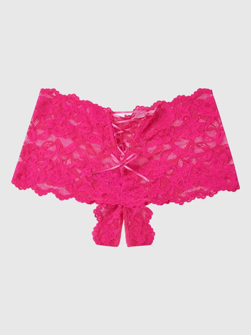 BELLA LACE CROTCHLESS CHEEKY IN HOT PINK Lingerie HOD Small PINK DRAGON