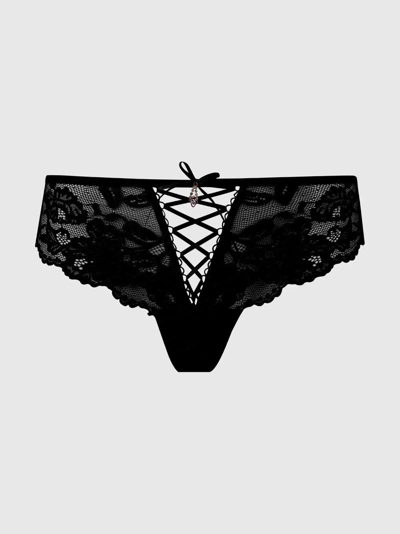 Everyday Seduction - Lace Up Tanga Lingerie HOD BLACK Small