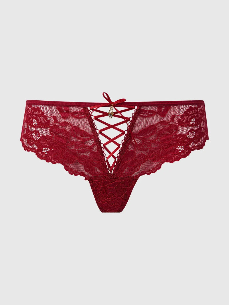 Everyday Seduction - Lace Up Tanga Lingerie HOD RED ALERT Small