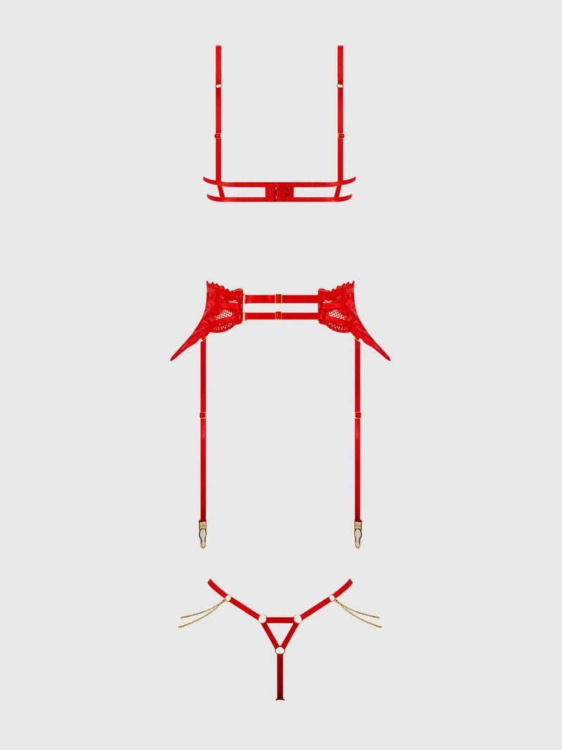 CECILY LACE & CHAIN BRA, GARTER & G-STRING SET Lingerie HOD