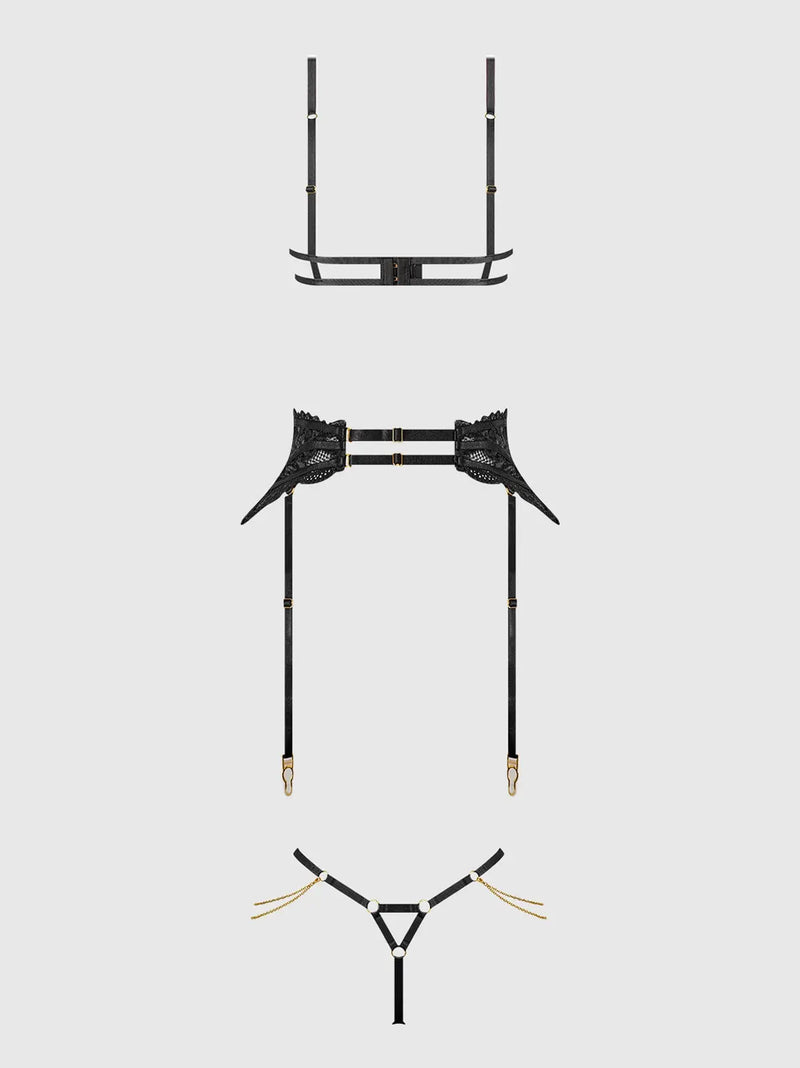 CECILY LACE & CHAIN BRA, GARTER & G-STRING SET Lingerie HOD
