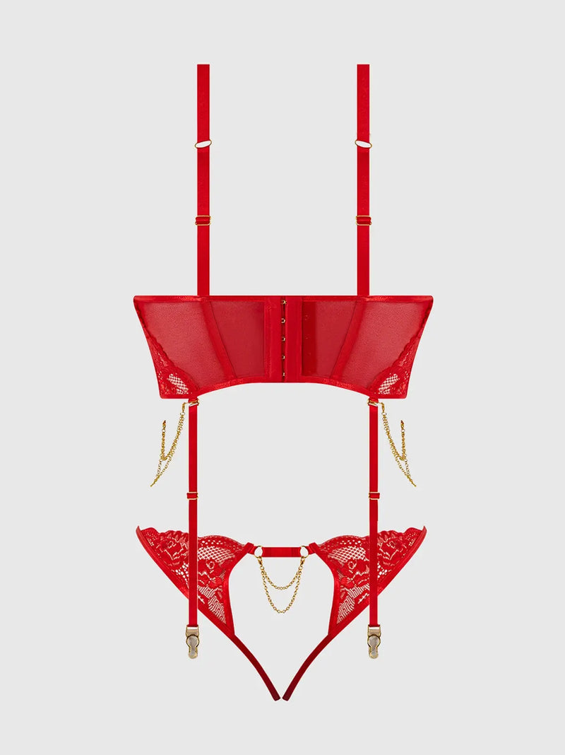 CECILY LACE & CHAIN BUSTIER & BACKLESS HIPSTER SET Lingerie HOD