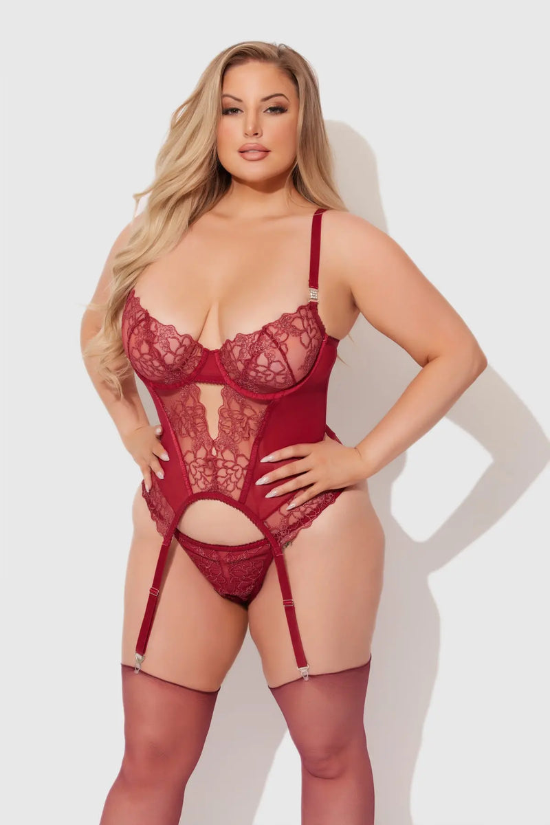 EDEN EMBROIDERED LACE BUSTIER & G-STRING SET Lingerie HOD   