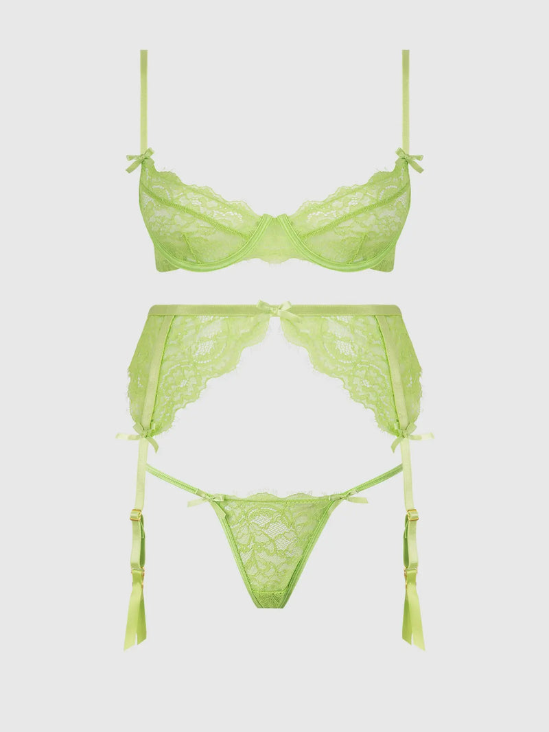 SHAVON LACE BRA, GARTER & THONG SET Lingerie HOD   
