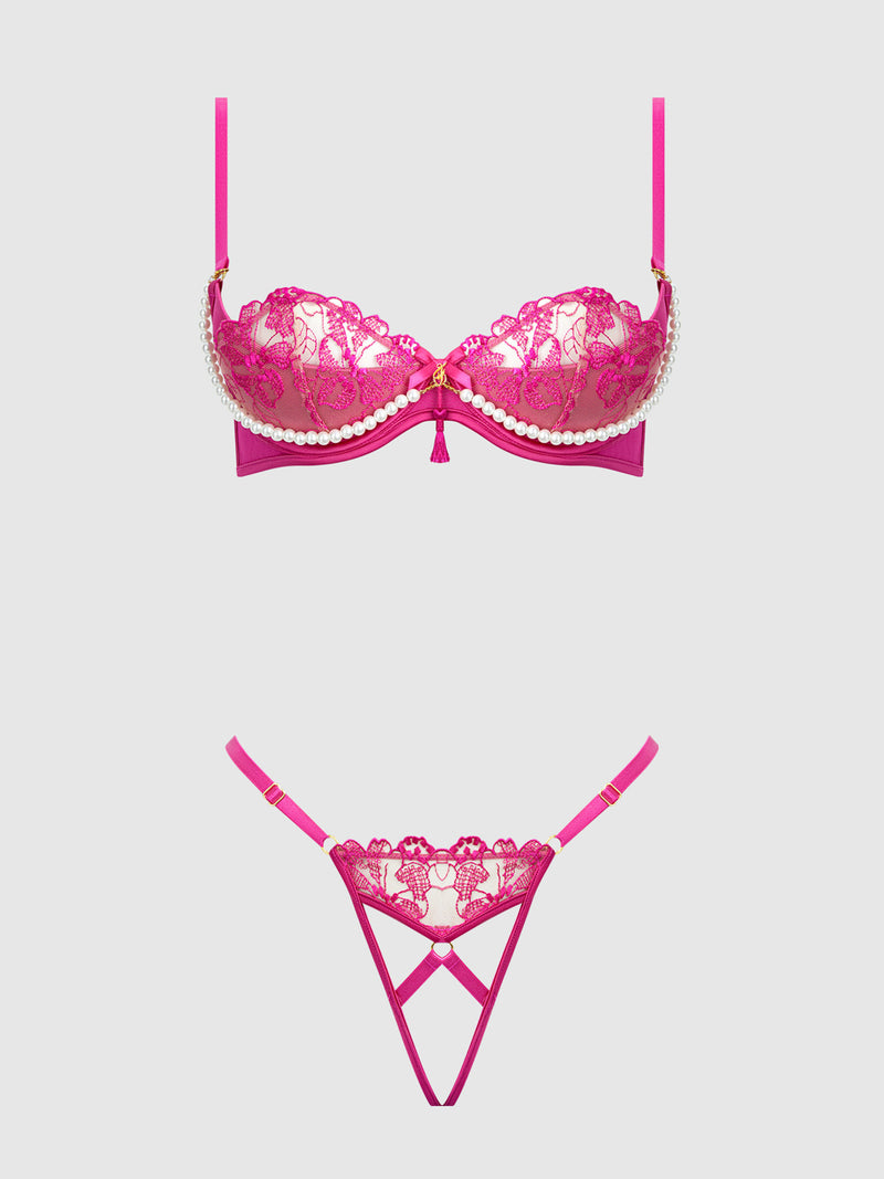 Glow Goddess Pink Blacklight Lace Set Lingerie HOD Small PINK DRAGON