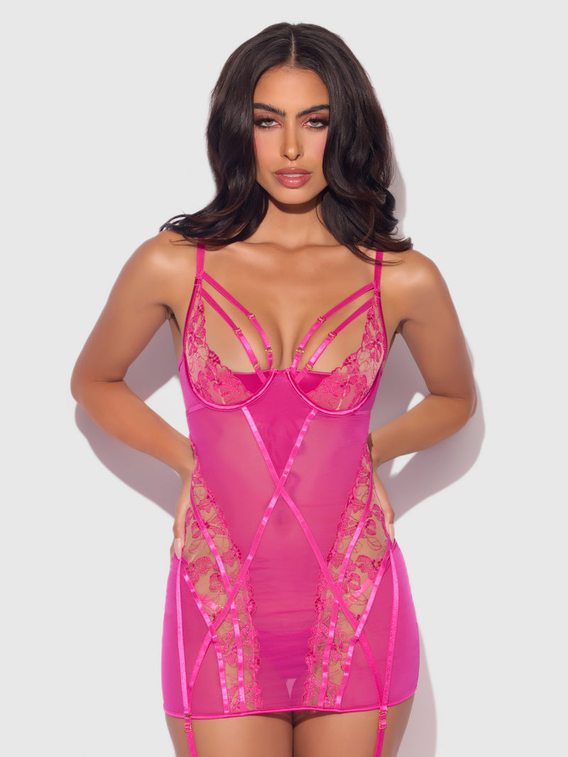 HOT PINK BLACKLIGHT CHEMISE SET Lingerie HOD