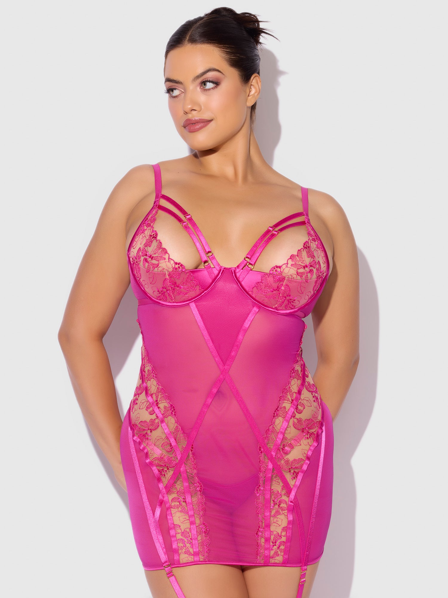 HOT PINK BLACKLIGHT CHEMISE SET