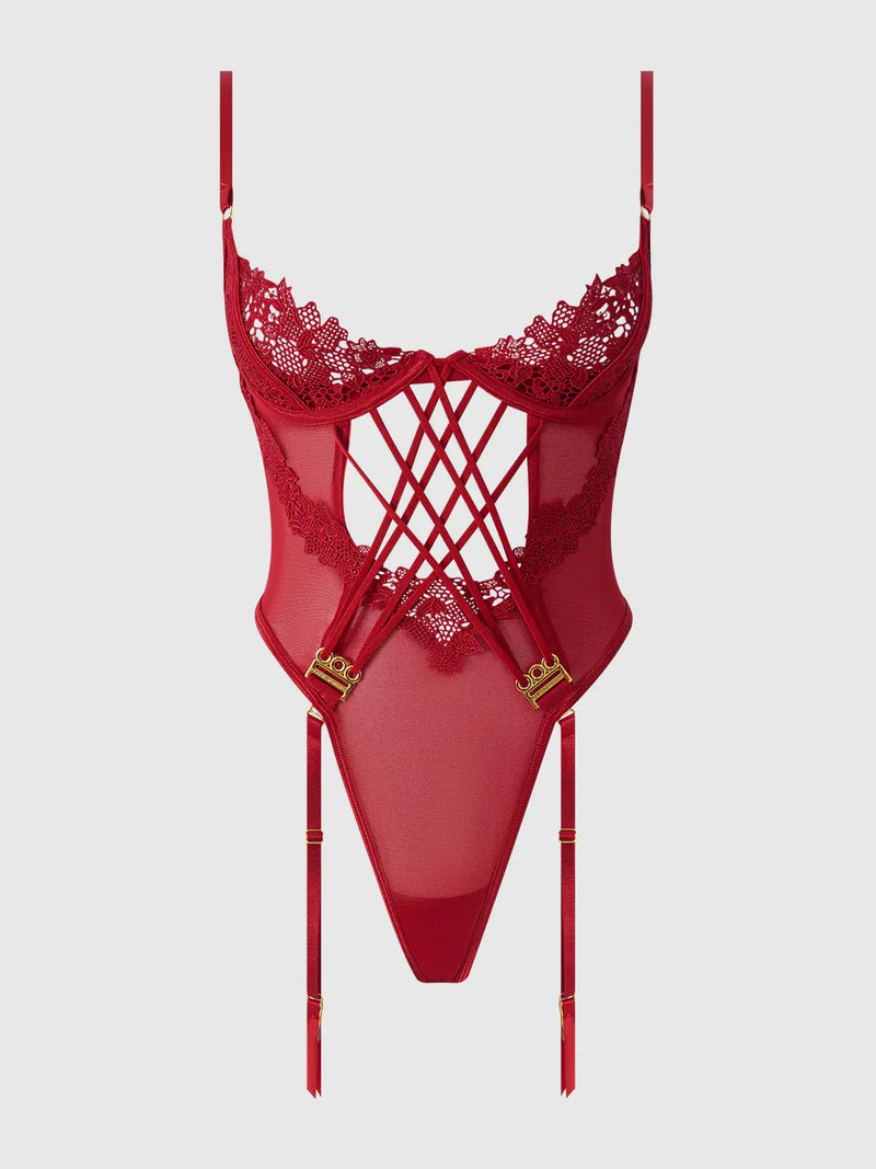ASHLEY ALEXISS LACE TEDDY Lingerie HOD Small RED