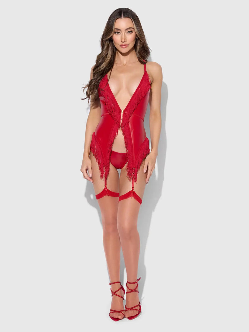 PHOENIX CHEMISE SET : red lingerie leather Lingerie HOD