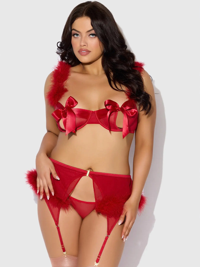 MARILYN 3 PIECE BRA SET WITH RED SATIN BOW TIES Lingerie HOD