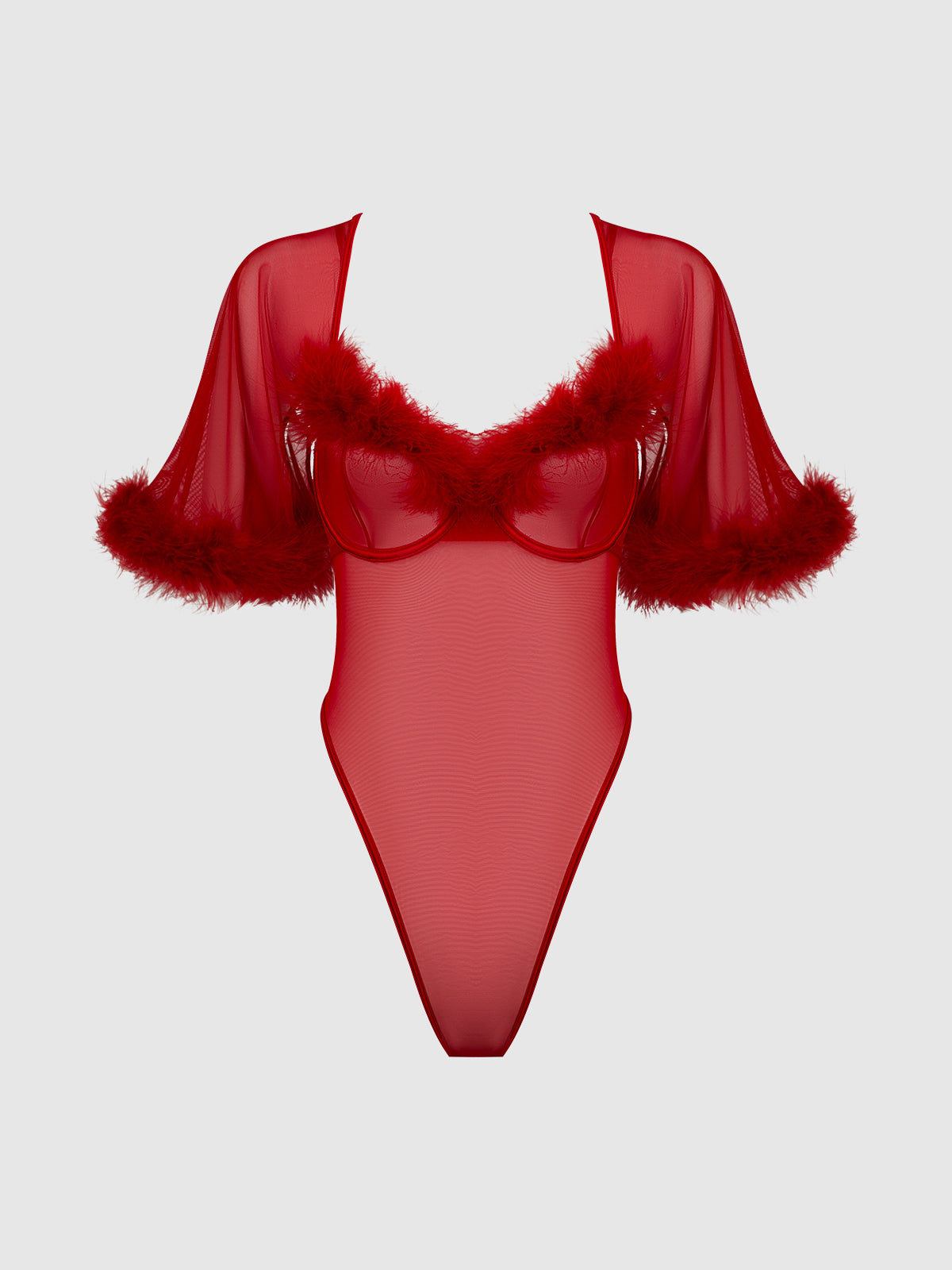 MARILYN MARABOU & MESH BELL-SLEEVED BODYSUIT