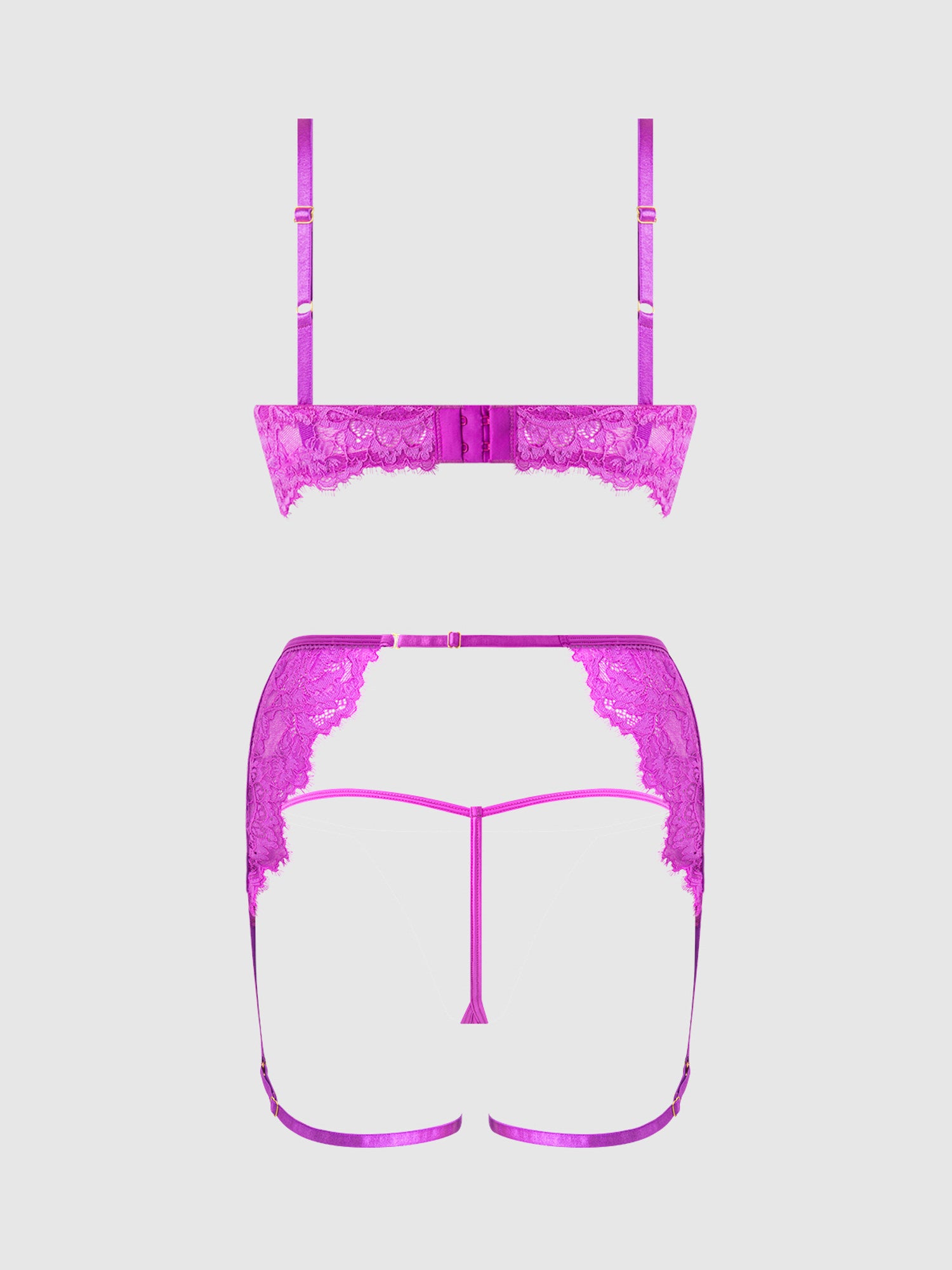 Lace & Chain Push-Up Bra, Garter & G-String Set