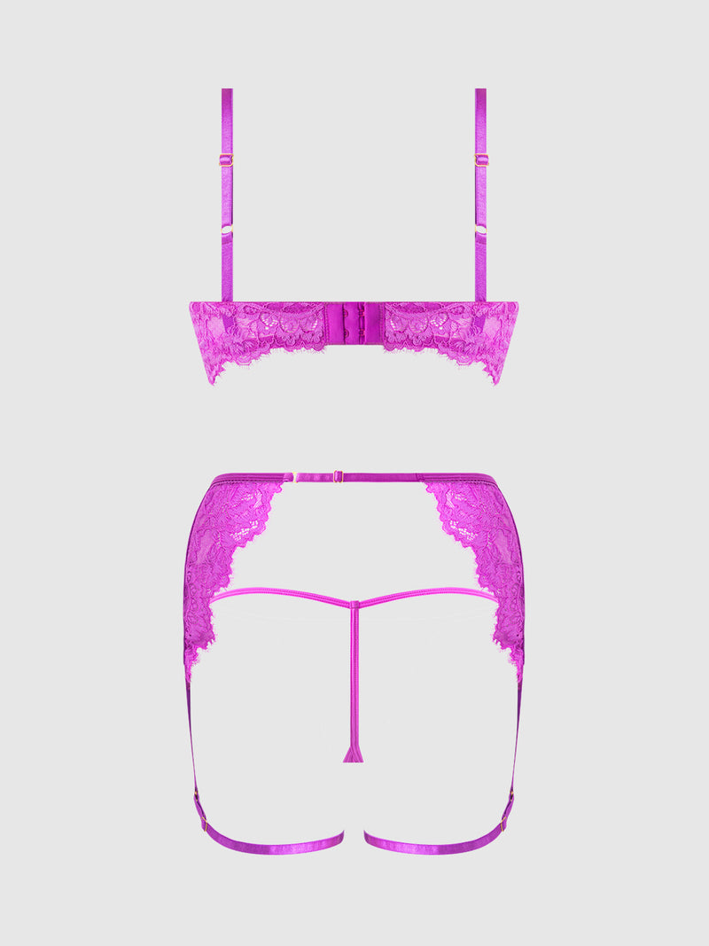 Lace & Chain Push-Up Bra, Garter & G-String Set HOD